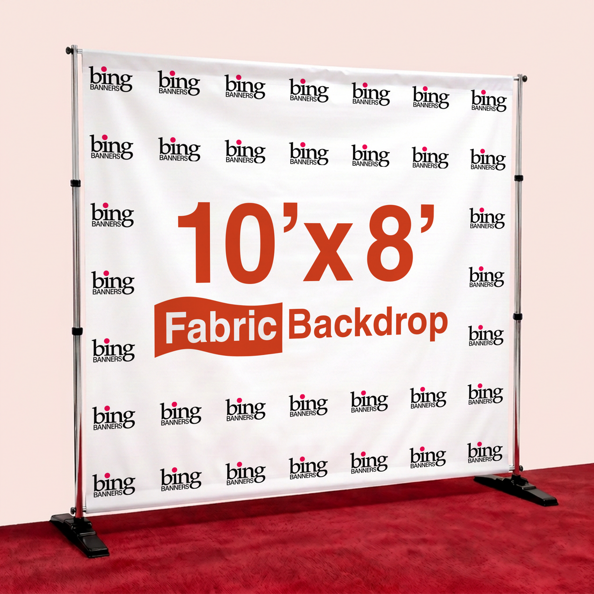 10'x8' Fabric Step and Repeat Banner with Stand and Red Carpet