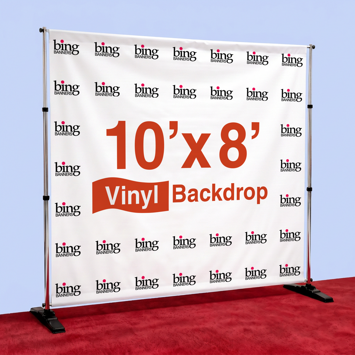 10'x8' Vinyl Step and Repeat Banner with Stand and Red Carpet
