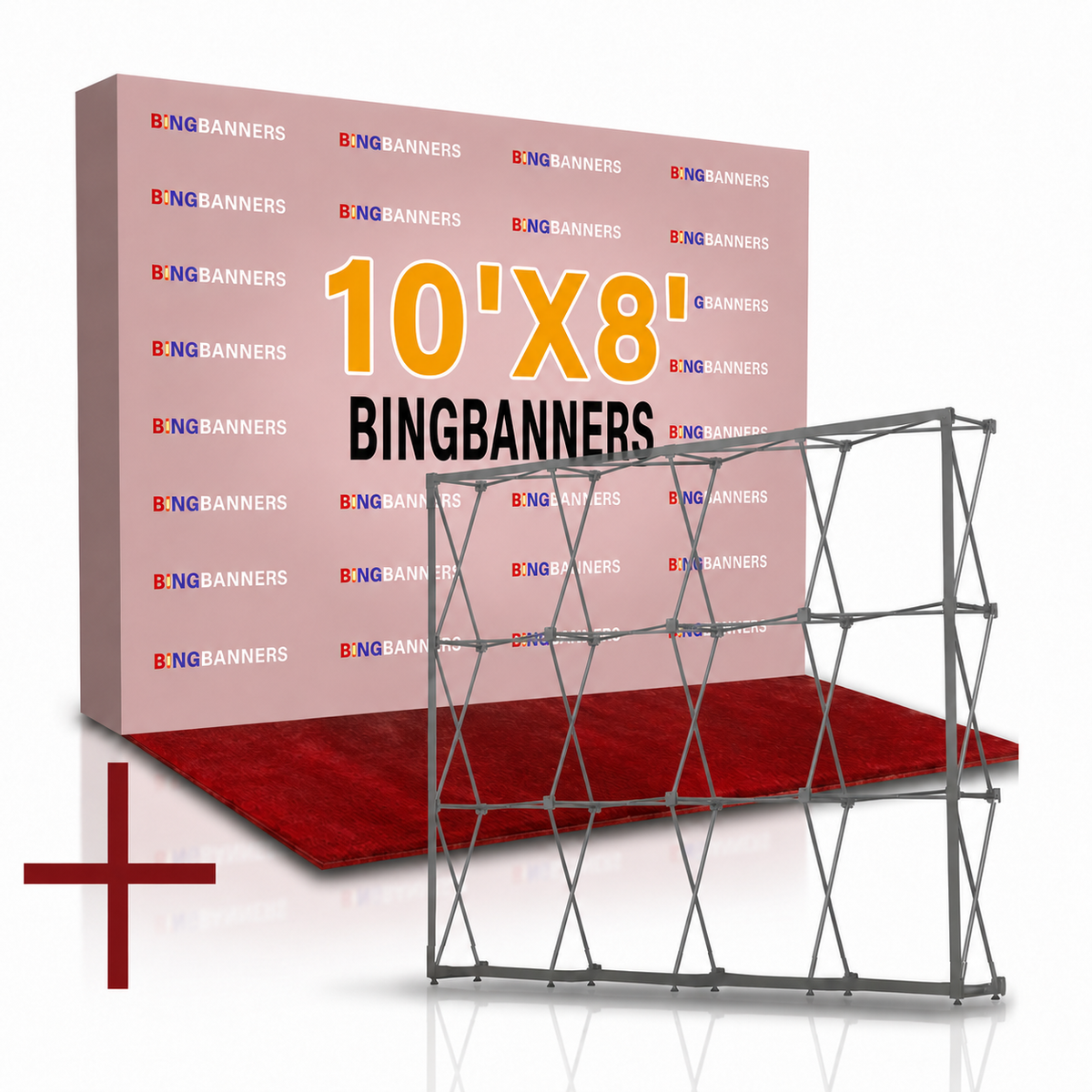 10'x8' Fabric Pop Up Display Backdrop with Stand and Red Carpet