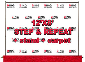 12'x8' Vinyl Step and Repeat Banner with Stand and Red Carpet 1