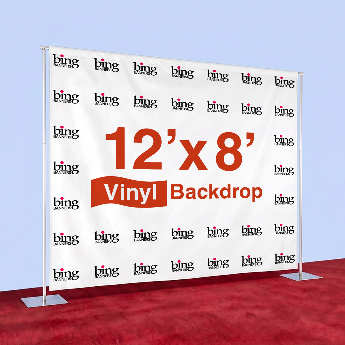 12'x8' Vinyl Step and Repeat Banner with Stand and Red Carpet