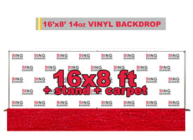 16'x8' Vinyl Step and Repeat Banner with Stand and Red Carpet 1