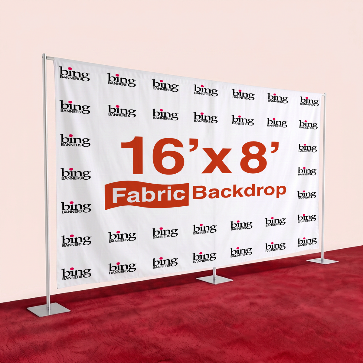 16'x8' Fabric Step and Repeat Banner with Stand and Red Carpet 1