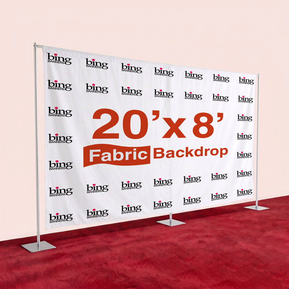 20'x8' Fabric Step and Repeat Banner with Stand and Red Carpet 1