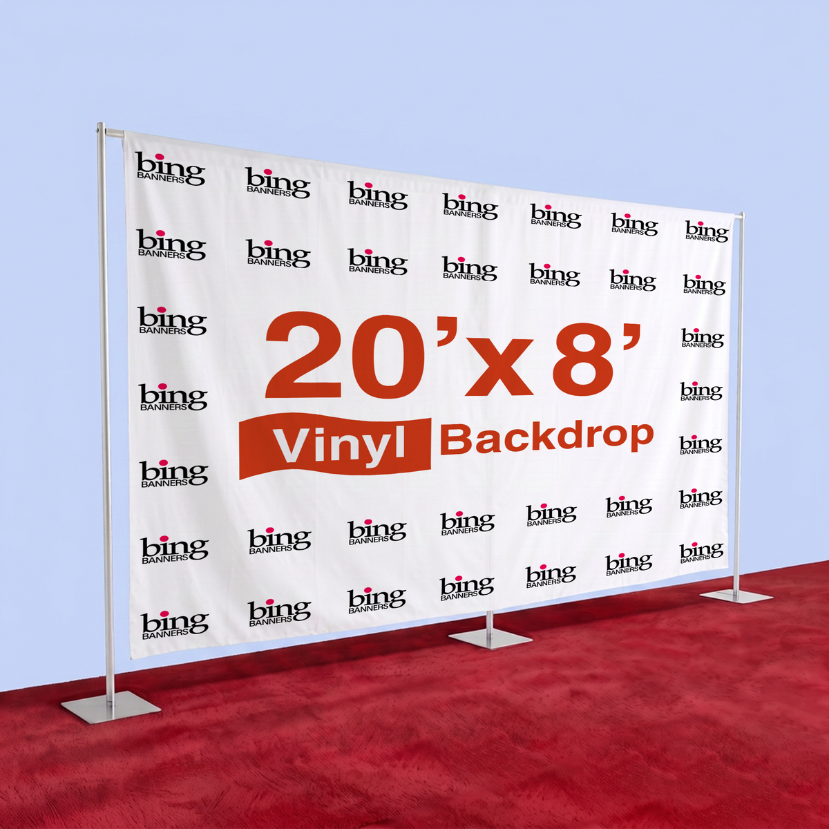 20'x8' Step and Repeat Banner with Stand and Red Carpet 1