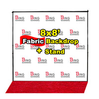 8'x8' Fabric Step and Repeat Banner with Stand and Red Carpet