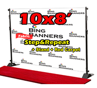 10'x8' Fabric Step and Repeat Banner with Stand and Red Carpet